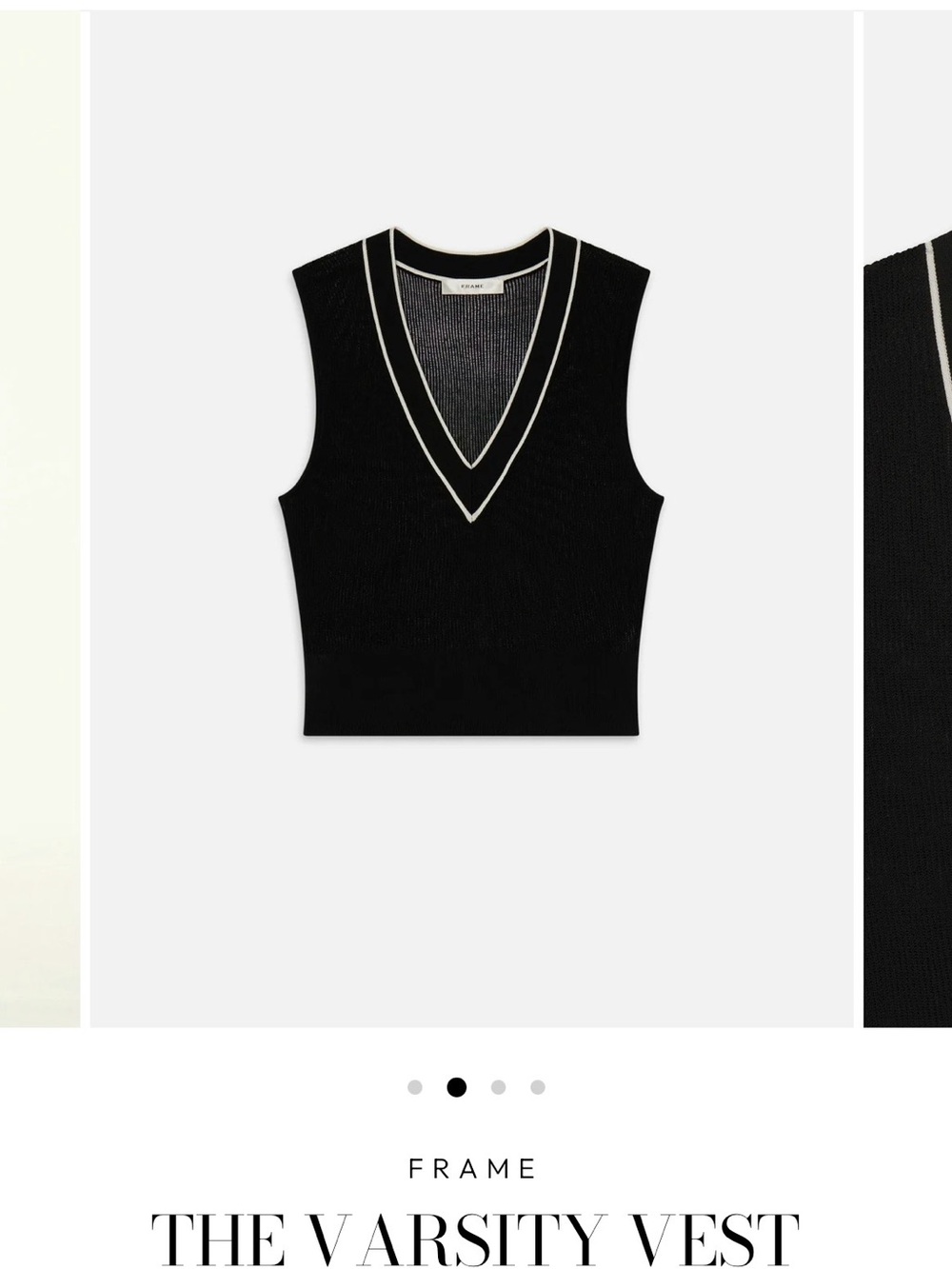 Frame Denim Black V-Neck Varsity Vest with White Trim